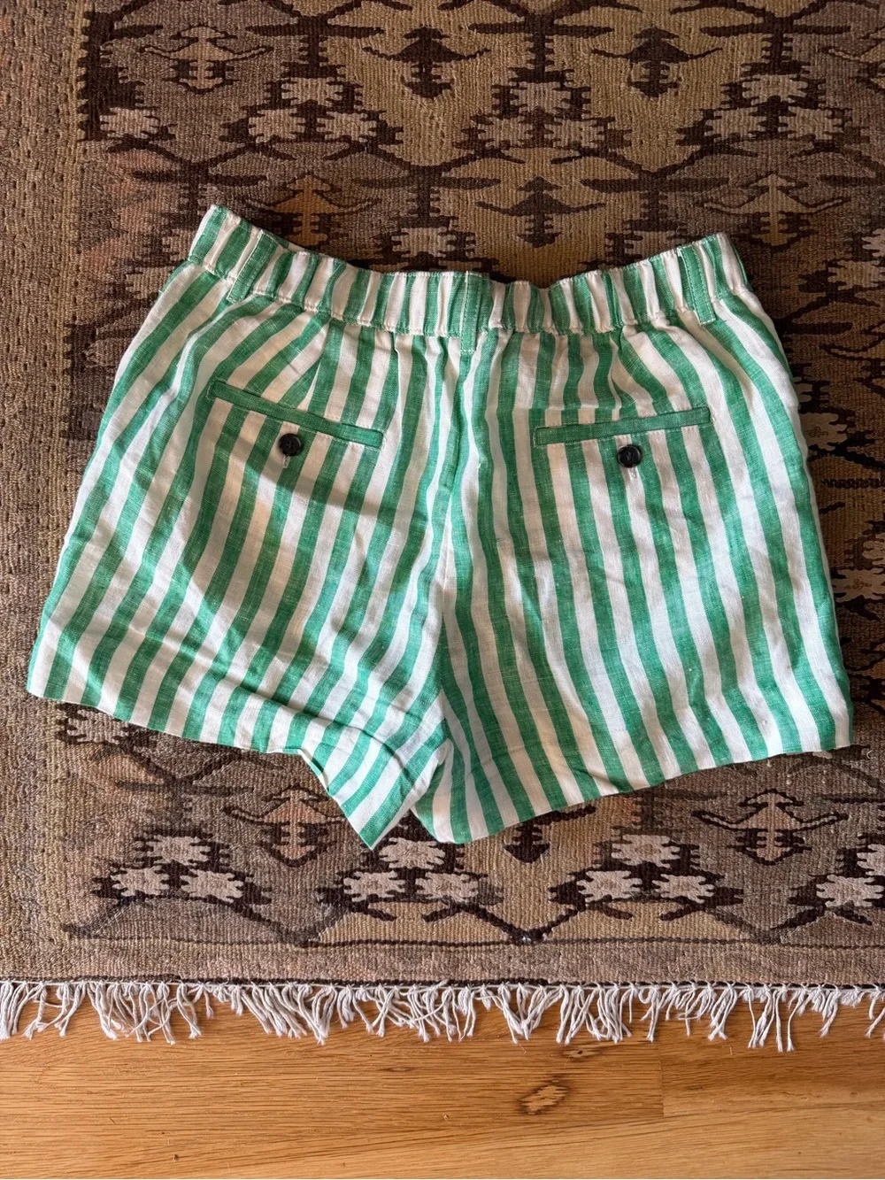 J. Crew Green & White Striped Linen-Blend Bermuda Shorts